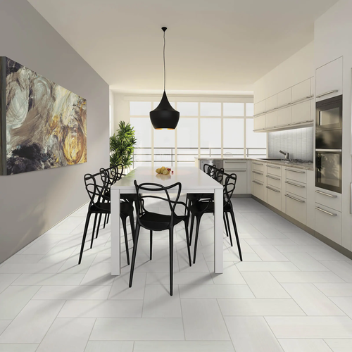 White tile flooring installed by Floorida Floors