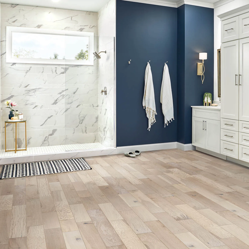 Waterproof flooring in a bright bathroom
