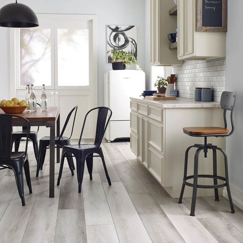 Vintage style kitchen with grey vinyl flooring