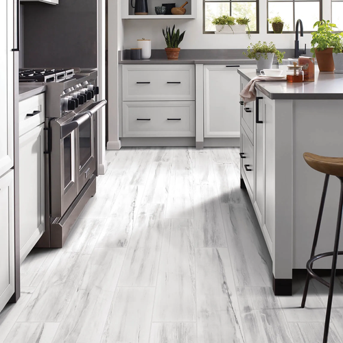Grey vinyl floor in a kitchen